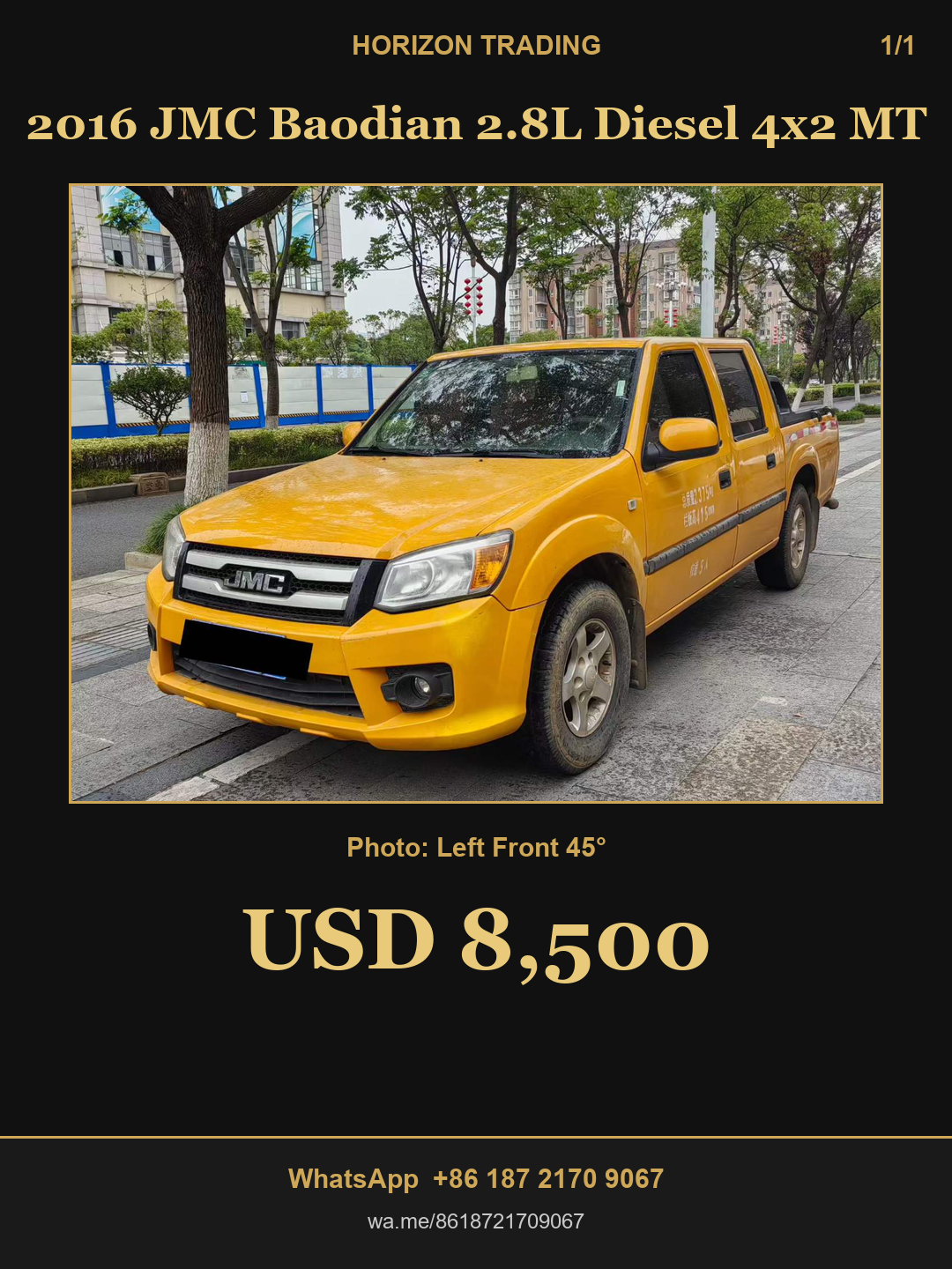 2016 JMC Baodian 2.8L Diesel 4x2 MT — FOB Shanghai USD 8,500